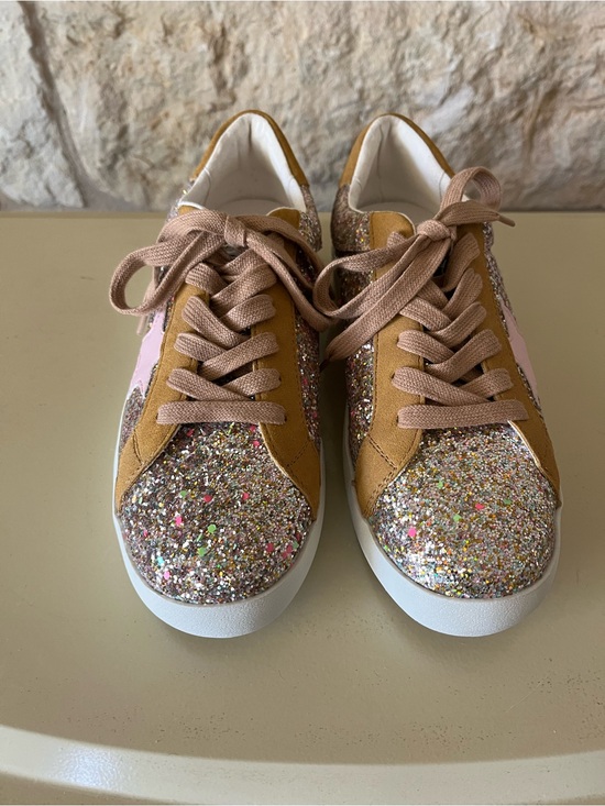 Beach By Matisse Shoes - Beach By Matisse Glitter Accent Sneakers in Pink and Tan